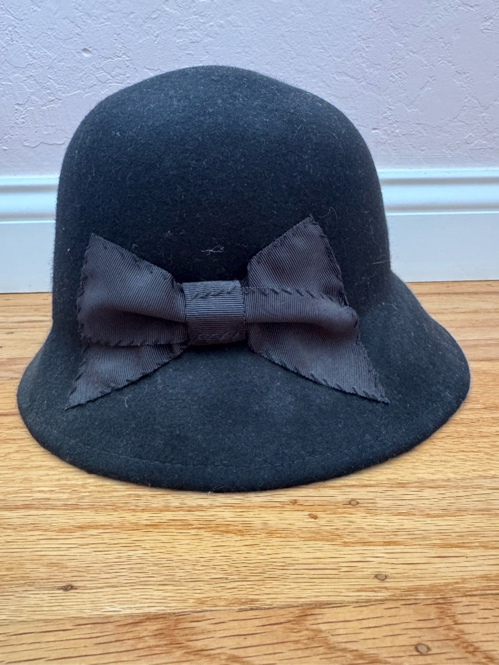 Kate Spade New York Black Wool Felt Bow Cloche Bucket Hat